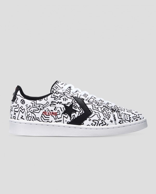 Converse X Keith Haring Pro Leather Hvide Sort Rød Sko Danmark - Converse Lave Sneakers Herre - 1572